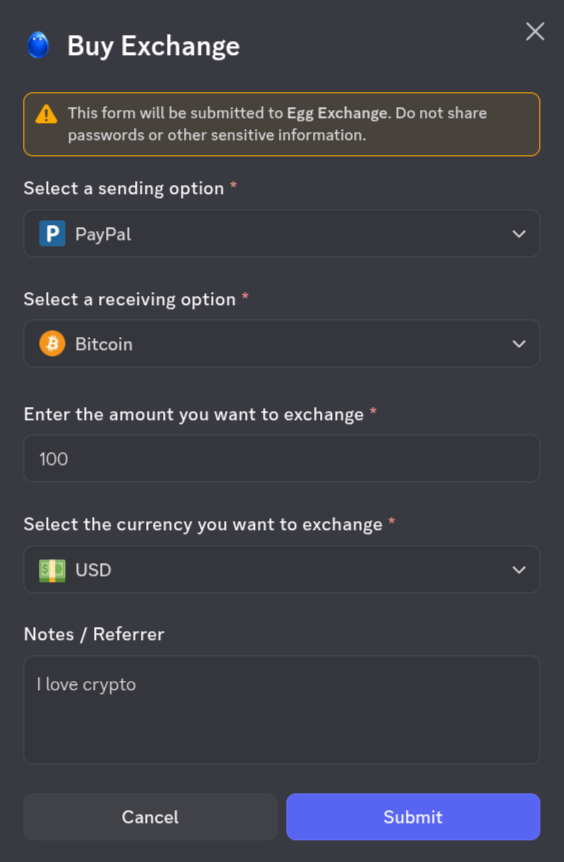Exchange Configuration Modal